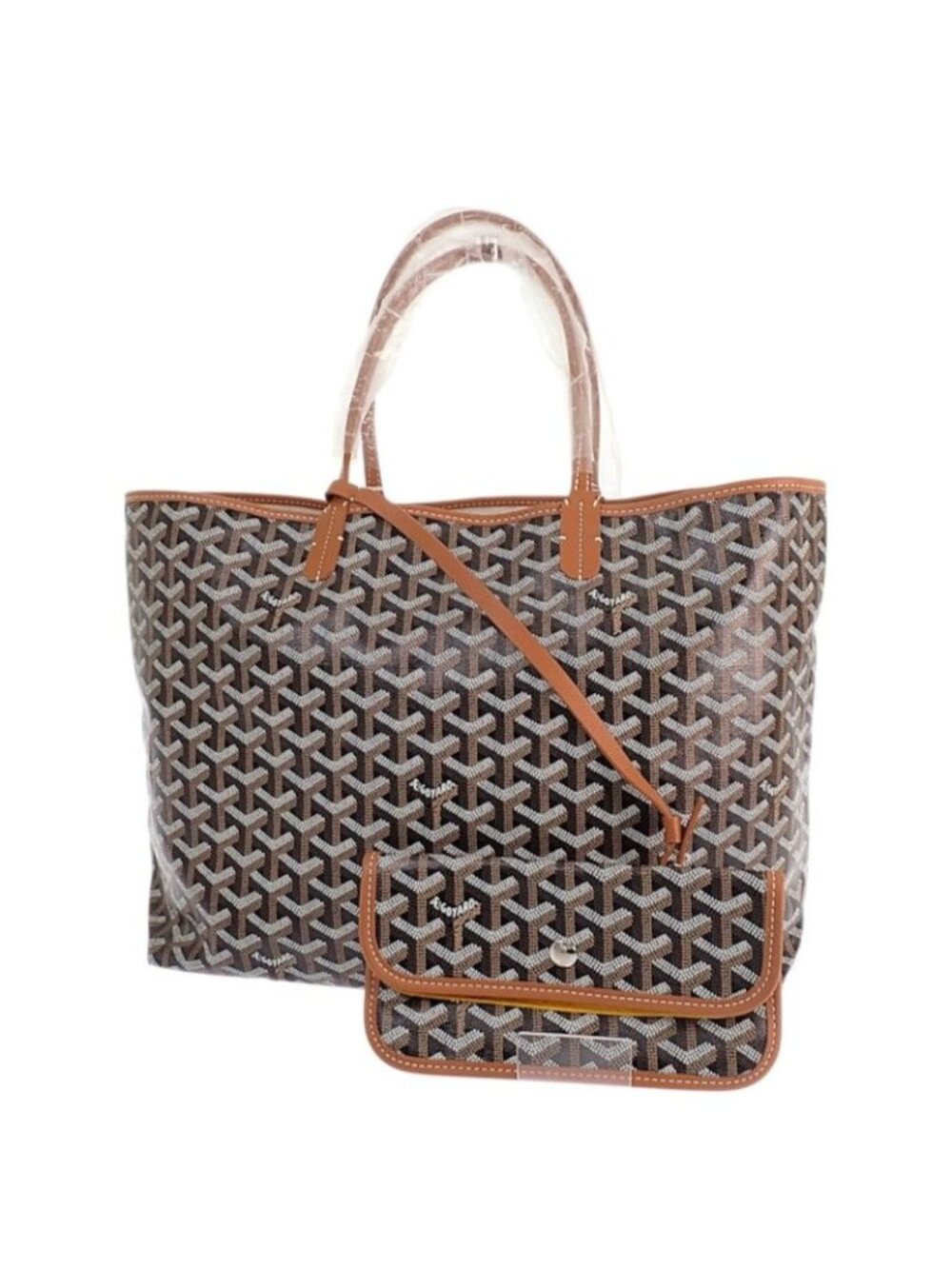 Goyard Saint Louis PM Tote Bag Calfskin Goyardine Canvas Natural Black